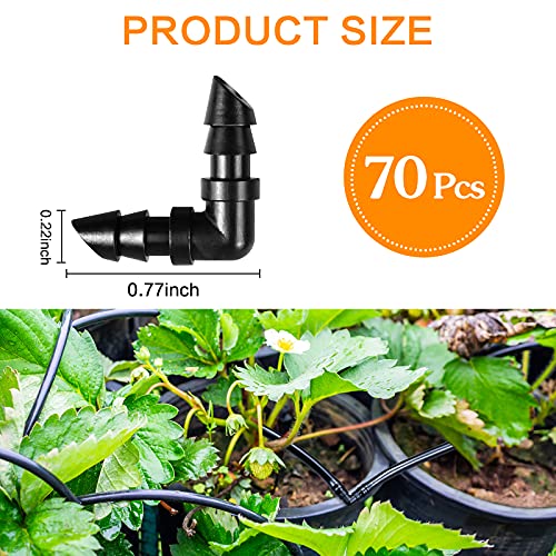 70 Pack Drip Irrigation Barbed Elbow Fittings,Barbed Connector Fits Universal 1/4" Drip Tubing, 90 Degree Drip Line Corner for Drip or Sprinkler System - size: 70P-Elbow Fittings