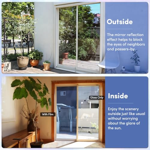 Coavas One Way Privacy Window Film, Sun Blocking Reflective Window Film See Out Not in, Heat Control Window Tint for Home, Anti UV Static Cling for Windows Glass Door (Blue, 17.5 Inch X 6.5 Feet) - color: Blue-silver, size: 17.5 x 78.7 Inch