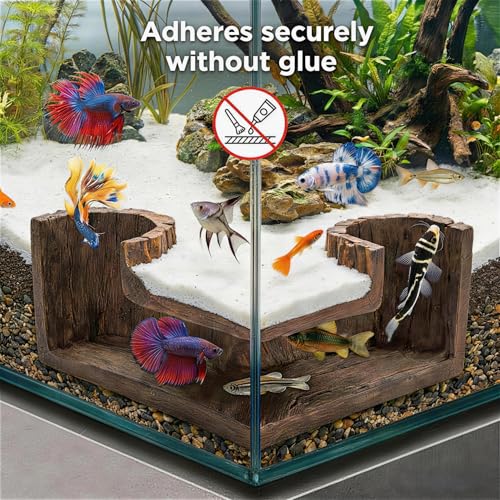 Aquarium Cave - Natural Resin Wood-Like Fish Tank Decorations & Accessories, 5.1" x 2" x 2.7" Safe Betta Hide & Tunnel for Guppy, Neon Tetra, Corydoras Catfish - Stackable Corner Ornament - color: Dark Brown