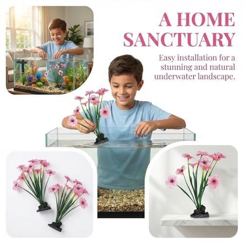 UKCOCO 2pcs Artificial Pink Aquarium Plants 2.16x1.77x8.25in Realistic Plastic Water Grass Decor Safe for Betta Fish Tanks Easy Install for Desktop & Large Aquariums