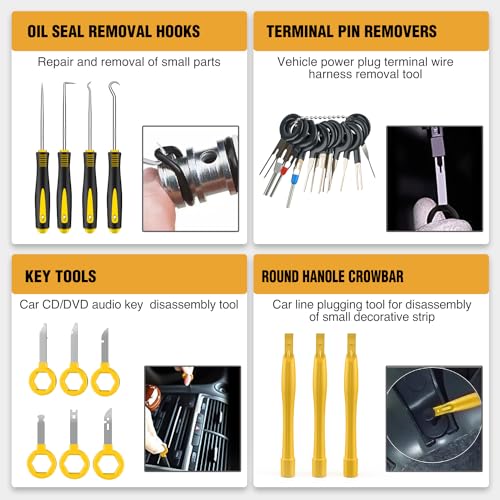 GOOACC 330Pcs Trim Removal Tool, Auto Push Pin Bumper Retainer Clip Set Fastener Terminal Remover Tool Adhesive Cable Clips Kit Car Panel Radio Removal Auto Clip Pliers, Yellow - color: Yellow