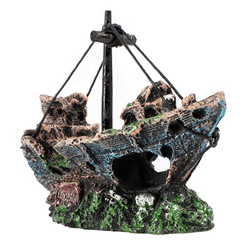 Raeasily Fish Tank Decoration Aquarium Accessories,Shipwreck Decor,Resin Material Sunken Ship Decorations for Fish Favors, Multi, 10 * 10