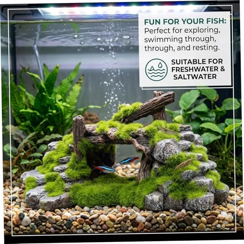 Small Aquarium Decor, Natural Mossy Bridge & Stone Hideout for Fish and Shrimp, Aquarium Decorations to Enhance Tank Landscape Hides Decorations