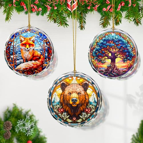 Brown Bear Stained Glass Ornament - Christmas Tree Decoration, Gift Exchange Present Idea - color: Brown Bear