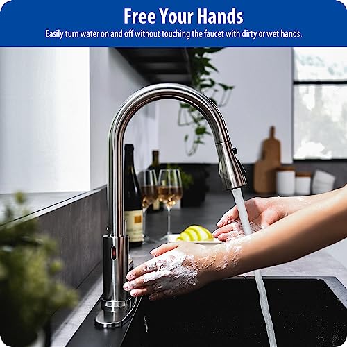 WEWE Touchless Kitchen Faucet with Pull Down Sprayer - Single Handle Kitchen Faucets Smart Motion Sensor Stainless Steel Brushed Nickel Sink Faucet - color: Brushed Nickel, style: Contemporary