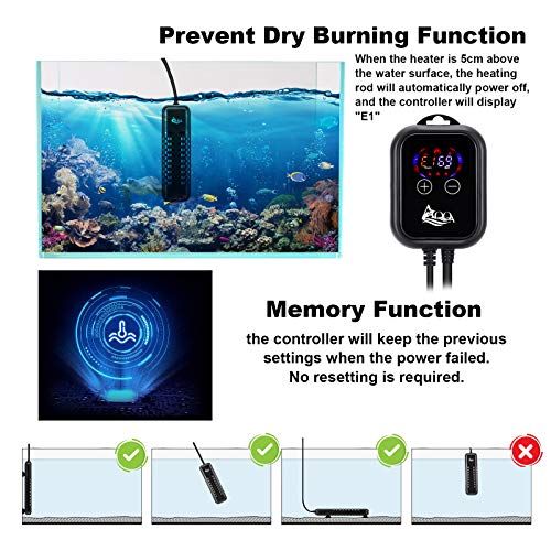AQQA Submersible Aquarium Heater,100W/200W/300W/500W/800W/1000W/1200W Fish Tank Heater,External Temperature Controller LED Temperature Display,Suitable for Saltwater and Freshwater(500W) - size: 500W (for 66-135 gallon)