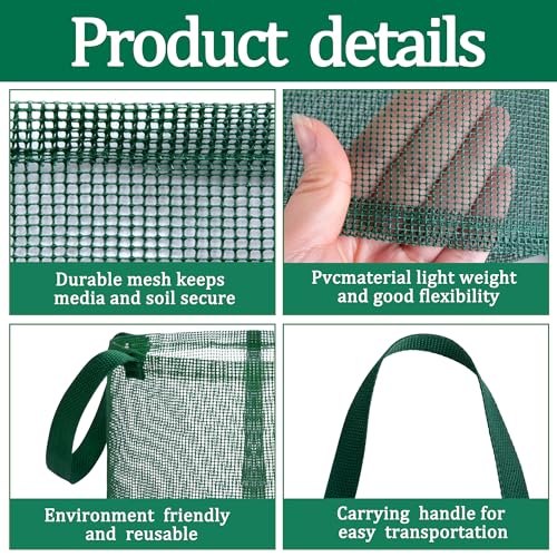 4 Pcs Pond Planting Bag with Handle, Reusable 7 Inch Round Aquatic Mesh Plant Pot for Ponds, Breathable Green Water Garden Pond Plant Basket for Lotus Bog Terrestrial Plants - color: Green With Handle, size: Round