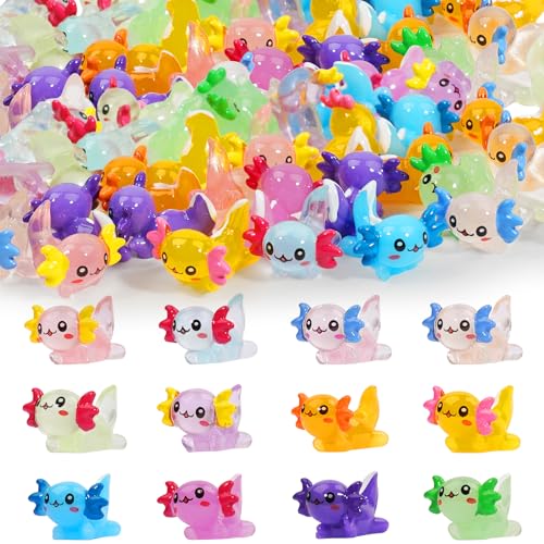Mini Resin Axolotl to Hide 36 PCS Tiny Miniature Animal Figurines in Bulk Luminous Small Charm Ornament Glow in The Dark for Aquarium Garden Micro Landscape Potted - color: Axolotl