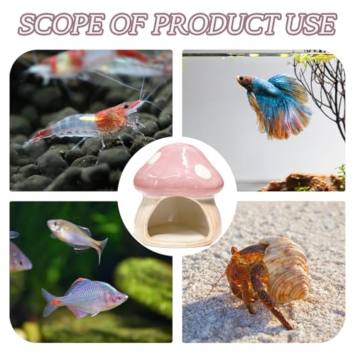 Betta Fish Tank Accessories, 4.33'' × 4.33'' Ceramic Mushroom House Aquarium Decor - Cute Pink Hideout Cave Ornament for Small Fish, Shrimp, Goldfish, Hamsters & Reptiles (Pink) - color: Pink