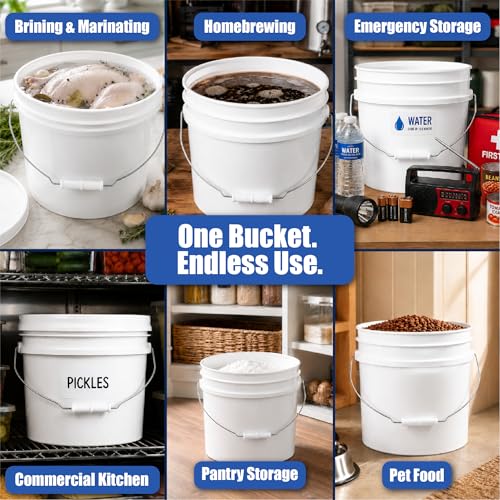 ePackageSupply 3.5 Gallon Bucket with Lid - Food Grade Bucket with Airtight Gamma Seal Screw-On Lid, 90 Mil Heavy Duty HDPE Plastic, BPA Free, for Bulk Food Storage, Made in USA - White, 6 Packs - color: White, size: 6 Packs