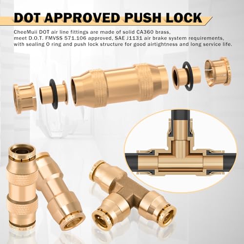 CheeMuii 78 Pcs Brass DOT Air Line Fittings Kit Push Lock DOT Air Fittings 2-IN-1 43+35 Pcs Push to Connect Fittings NPT Thread & Quick Connect Air Hose Fittings Assortment - size: 78PCS