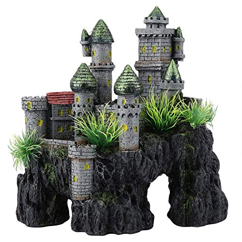Tnfeeon Castle Aquarium Decoration - Large Resin Castle Decor Mountain View Aquarium Ornament with Fish Hideaway