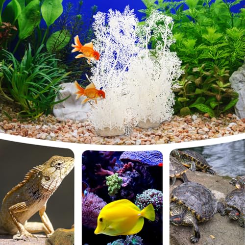 DOITOOL Artificial Fish Tank Plants - 2 PCS Plastic Aquarium Decorations White Fish Tank Accessories Aquarium Decor Plastic Plants - 15.33 inch Tall (White)