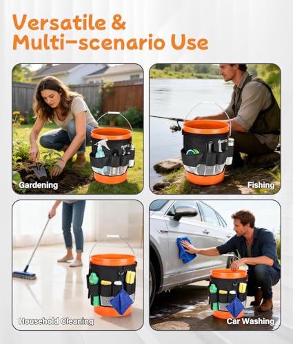 Bucket Tool Organizer, 5 Gallon Garden Bucket Tool Bag, Waterproof Bucket Storage Caddy with Mesh Pocket, Versatile for Car Wash Suppliers, Gardening Tools, Fishing Gear, Fit 3.5 to 5 Gallon Buckets