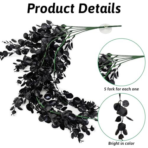 Reptile Plants, 2 Pack Hanging Terrarium Plants, Artificial Leaves Habitat Decorations with Suction Cup, Fake Amphibian Plants for Bearded Dragon Lizard Hermit Crab Geckos Chameleon(Black) - size: 2 PCS