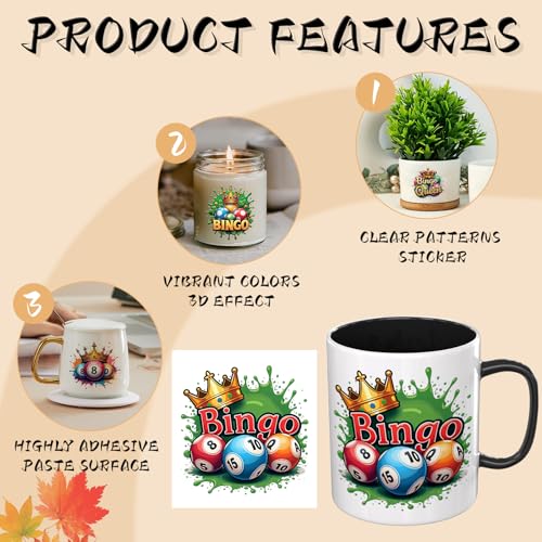 UV DTF Cup Wraps, 4 Sheets Bingo Quotes 16oz Glass Cups, Clear Transfer Stickers for Tumblers and Bottles, Assorted Pattern Set - style: Bingo Quotes