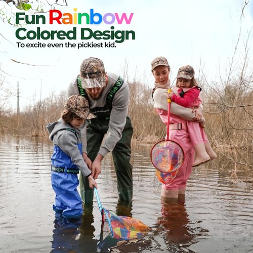 DaddyGoFish Kids Fishing Net - Extendable Telescopic Landing Net for Boy Girl Children Catching Small Fish Crab Shrimp Minnow Dragonfly Beach Pier Lake River Ocean - color: Style 3 (2 Pack, Green + Green)