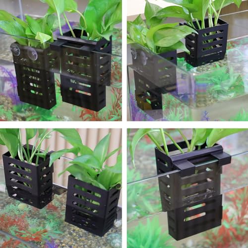 Upgraded Hanging Aquarium Plant Holder,2 Pcs Plastic Aquatic Plant Holders with Hooks and Suction Cups for Fish Tank Plant Decoration
