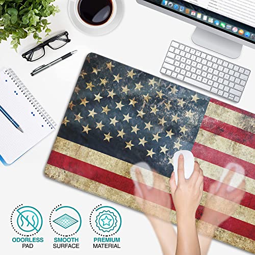 Retro Flag of United States Large Mouse Pad Extended Gaming Mouse Pad Waterproof Desk Mat with Stitched Edge,Non Slip Base Keyboard Mouse pad for Home Office 35.4" X 15.7" - color: Retro Flag of United States