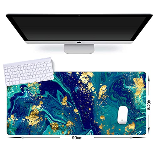 iCasso Extended Gaming Mouse Pad (35.4x15.7 in), Large Non-Slip Rubber Base Mousepad with Stitched Edges, Waterproof Keyboard Mouse Mat Desk Pad for Work, Game, Office, Home - Blue Marble - XXL - color: Blue Marble