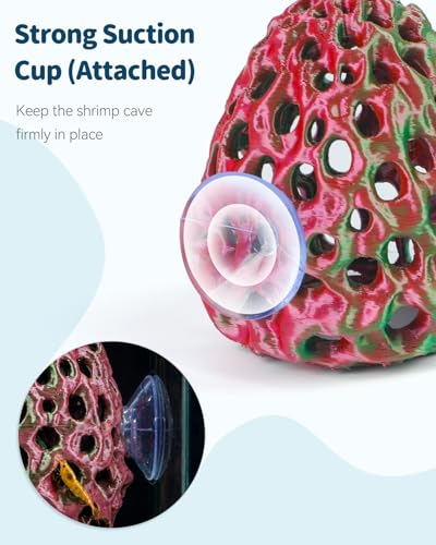Uniclife Shrimp Cave, Shrimp Hides for Aquarium, Realistic Plastic Aquarium Coral Rock Decorations with Suction Cup, Betta Hideout Tank Accessories for Fish Tank Decor, Red-to-Green Gradient - color: Red-to-green Gradient