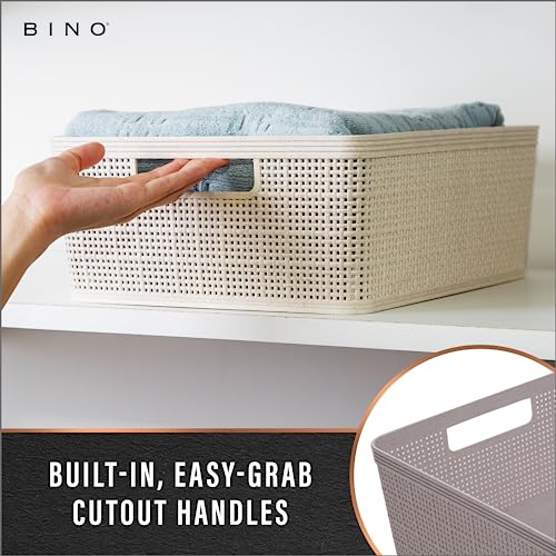 BINO - Woven Plastic Basket, Medium (Natural), 4-Pack, The Jute Collection, Home Organization, Space-Saving Storage, Stylish Design, Jute Basket - color: Natural, size: 4PK- M