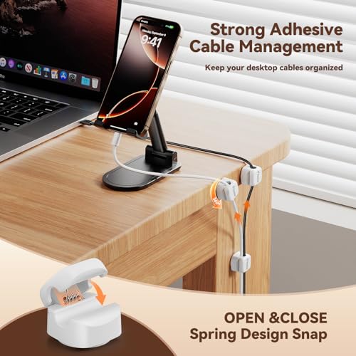 6Pack Rotatable Cord Organizer,Spring Cable Clips Desk Cable Management Cord Holder Adhesive Phone Charger Cord Clips for Home Office Car Wall Nightstand Accessories, White - color: White, size: 6Pack