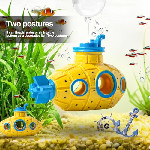 New Upgrade Floating Fish Tank Decoration, Cute Retro Submarine Set and Floating Diver,Three Float Balls, Aquarium Decorations Resinous Betta Fish Tank Accessories - color: Yellow