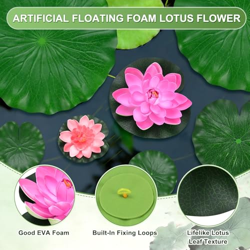 M METERXITY 1-Set Artificial Floating Foam Lotus Flower with Water Lily Pad, 4/7/11 Inch Fake Lotus Flowers Water Lilies for Pool/Fountain/Garden Decor, Pond Plant Ornament [Pink, Light Pink] - color: Pink, Light Pink, size: 6.7/3.9 Inch