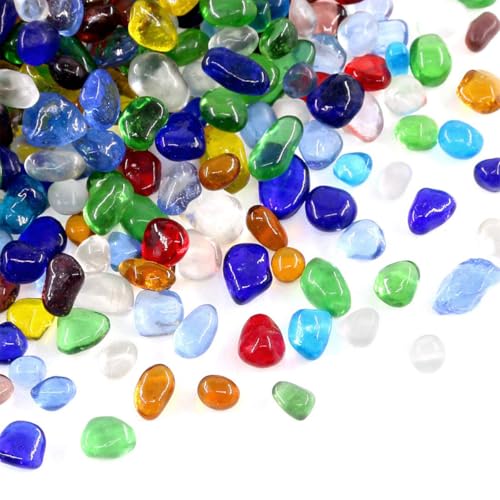 1 Lb (460 g) Colorful Sea Glass Stones Irregular Rainbow Glass Pebble Decorative Rock Quartz Tumbled Gemstone Chips for Aquarium Decoration/Vase Filler/Jewelry Making/Handwork Craft/Gems Display - color: Multicolored