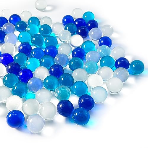 CYS EXCEL Mix Blue Clear Glass Marble Gemstone Vase Filler (5 LBS) | Multiple Color Choices Aquarium Glass Round Marble Beads | Decorative Mosaic Glass Gem Pebbles (Approx. 80-93 PCS) - color: Mix Clear&blue, size: 5 LBS