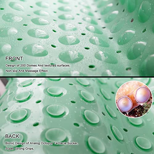 TEESHLY Bath Tub and Shower Mats, Non-Slip 39 x 16 Inch Extra Long Bathtub Mat, Machine Washable BathMat with Drain Holes, Suction Cups for Bathroom (Opaque Pale Green) - color: Opaque Pale Green