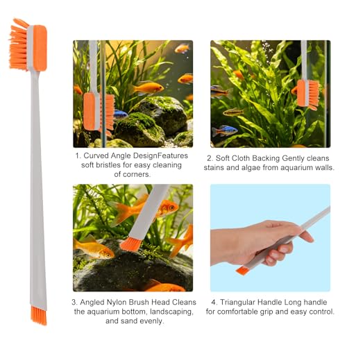 Small Fish Tank Cleaning Brush, 30x3cm/11.81x1.18in Aquarium Algae Scraper with 2 Felt Replacement Cloths for Cleaning Glass and Acrylic Aquariums