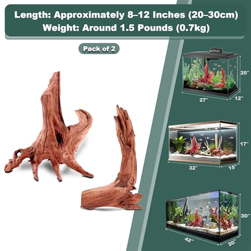 Natural Wood Driftwood for Aquarium Fish Tank Decor,Assorted Driftwood Trunk Branch for Reptile Tank Decor (MOP-ZYM Driftwood (8 to12 Inch)-Pack of 2) - color: MOP-ZYM Driftwood (8 to12 Inch)-Pack of 2