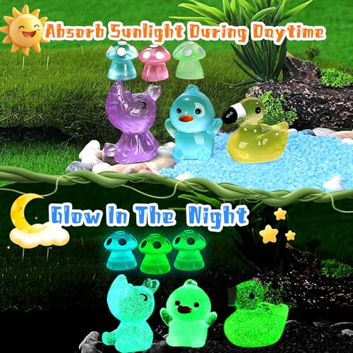 EKisemio 180pcs Mini Resin Animals Glow in The Dark, Luminous Plastic Animals Variety Pack, Tiny Resin Figures to Hide, Miniature Figurines for Micro Landscape Fairy Aquarium Dollhouse Décor Desk Pets