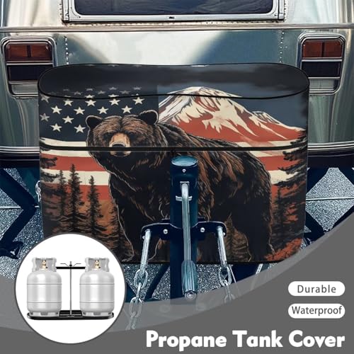 American Mountain Bear 20Ib Propane Tank Cover Polyester Waterproof Cover Dust-Proof Sun Protection Weather Resistant Gas Cylinder Cover - color: American Mountain Bear, size: S(20LB)