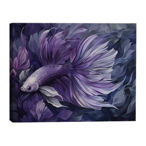HomeGiftCentral Betta Fish Purple Dark Design 2 Canvas Wall Art Picture Prints Artwork Framed For Living Room Wall Home Decor Gifts For Family Art Easy Hanging - color: Design 2, size: Small(10x8in)