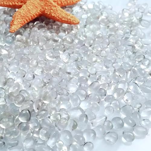 1 Lb (460 g) Clear Sea Glass Stones Irregular Rainbow Glass Pebble Decorative Rock Glaze Quartz Tumbled Gemstone Chips for Aquarium Decoration/Vase Filler/Jewelry Making/Handwork Craft - color: Clear