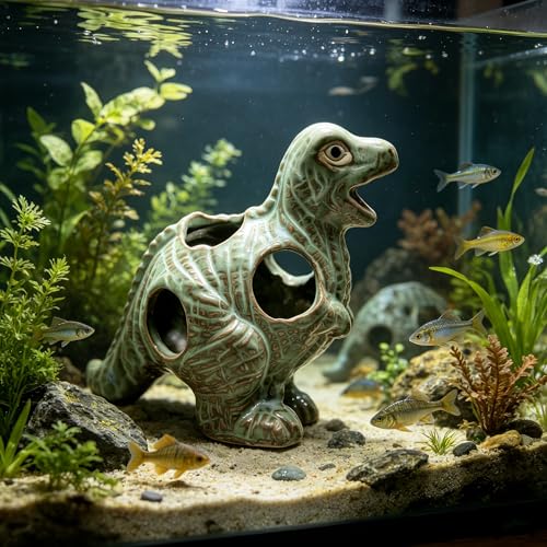 M2cbridge Aquarium Ceramic Cave Rock for Betta Shrimp Cichlid Fish Hideout Decor (T-Rex 2pcs) - color: T-rex 2pcs