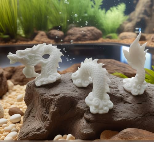 livelyfish Aquarium Dragon Statue Sandstone Ornaments Asian Fish Tank Decor for Freshwater Saltwater Tank Landscape Garden Decorations (White) - color: White