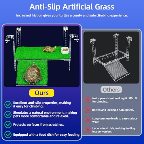 Adjustable Hanging Turtle Dock with Anti-Slip Artificial Grass Basking Platform Sturdy Acrylic Ramp for Aquatic Turtles, Compatible with Various Tank Sizes, Easy Setup (Transparent, 11x5.8 Inch) - size: 11x5.8 Inch