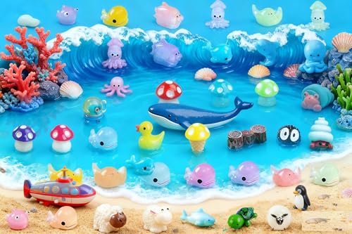 Mini Ocean Resin Animals, Aquarium Ornaments Decorations, Tiny Miniature Sea Animals Marine Miniature Animals for DIY Fish Tank/Easter Eggs/Christmas Decorations （46PCS