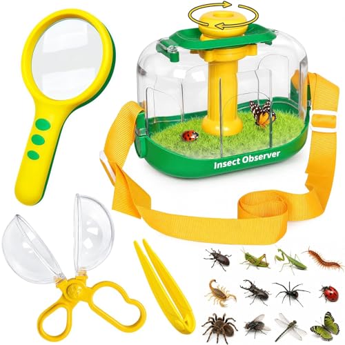 Bug Catcher Kit for Kids, 360° Rotating Insect Observation Box with Magnifying Glass, Scissor Tongs & Tweezers - STEM Outdoor Exploration Toys, Nature Adventure Learning Gift for Toddlers Boys Girls - color: Bug Catcher Kit