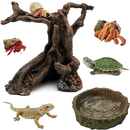 Rainmae Resin Hermit Crab Toy, 4.1 x 2.2 x 4.7 inches, Climbing and Hide Cave, Natural Tree Trunk Ornament for Small Animals, Gecko, Reptile, Lizard, Turtle, Frog, Chinchilla, Ferret