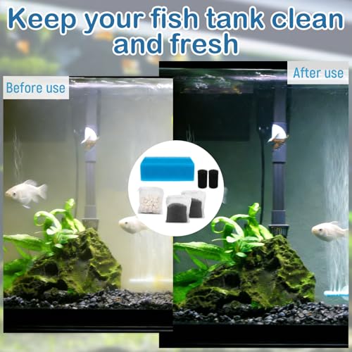 Aquarium Media Maintenance Kit Replacement for Fluval AC50 Power Filter, Includes 1 Blue Foam Filters, 2 Intake Strainer Sponge,1Pack Ceramic Rings and 2 Pack Activated Carbon