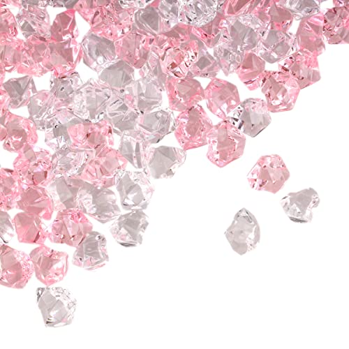PMLAND Clear Fake Ice Rocks – 550 Pcs Large Mixed Pink Acrylic Gems Crushed Plastic Diamonds, 3 Lbs / 2.25 Quarts Bulk Vase Filler for Centerpieces Wedding Theme Décor Aquarium Table Scatter - color: Pink/Clear
