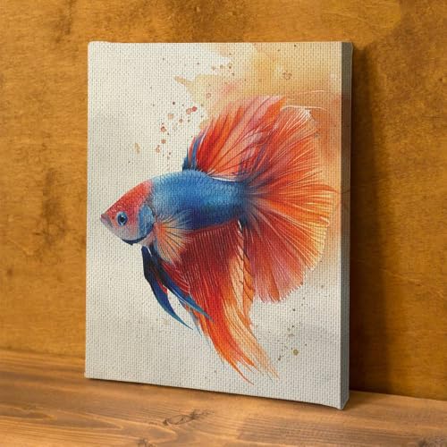 CanvasWis Betta Fish Garden Exotic Vintage Art Design 1 Printed Canvas Wall Art For Family Home Decor Living Room Bathroom Bedroom Gifts Wall Decor Keepsakes Ready to Hang - color: Design 1, size: X-Large(16x24in)