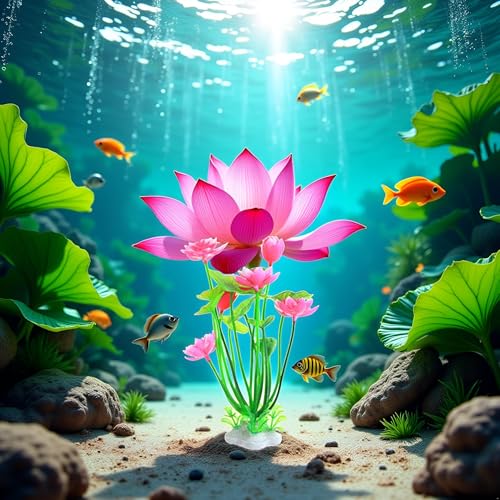 1pc Pink Artificial Water Plants,Plastic Lotus Fish Tank Ornament,Aquatics Grass Flower Simulation Wedding Favors,Plastic Plants for Party Fish and Aquatic Pets,Aquarium Décor
