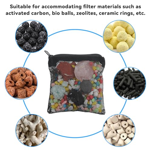 10Pcs Media Bags for Aquarium Fine Mesh Bag 4" x 4" with Plastic Zipper, Reusable Bag Mini Fish Tank Filter for Bio Activated Carbon Filterstones