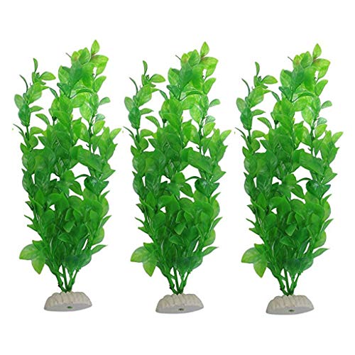 WAFJAMF Aquarium Fish Tank Green Plastic Artificial Plants 10.6 inch High Set of 3Pcs
